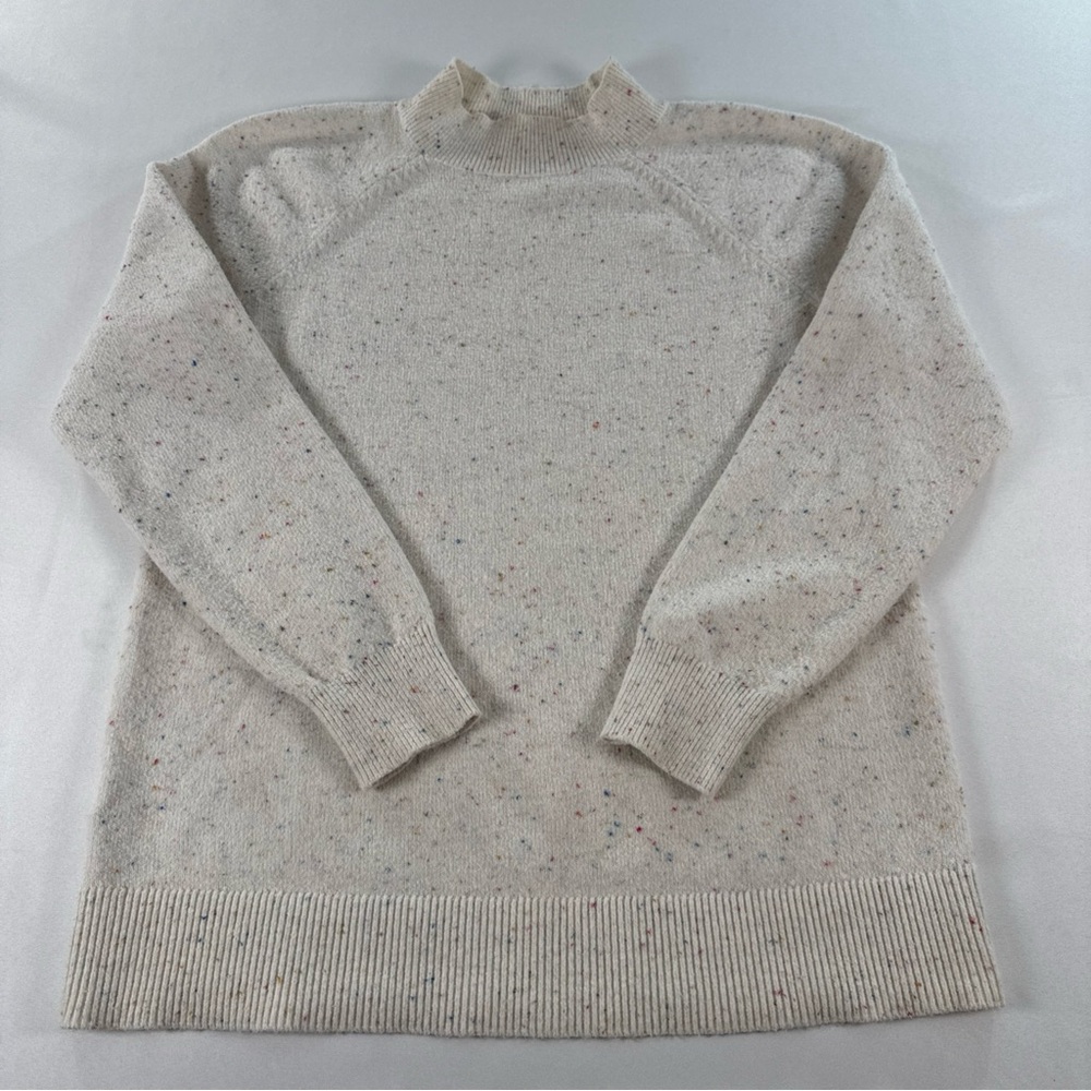 Loft Sweater Women's Size Large Cream Multicolor Confetti Mock Neck EUC